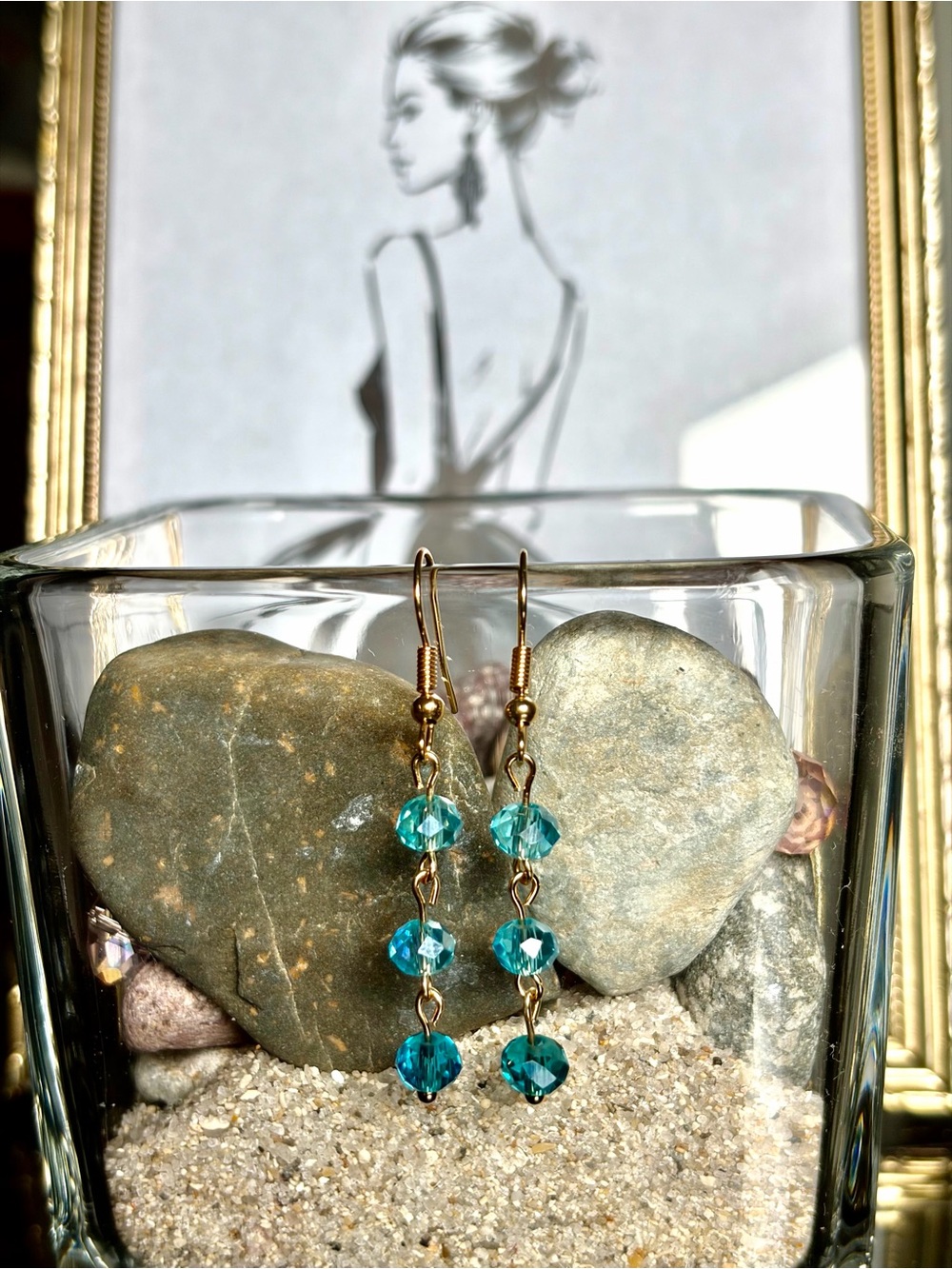 Gold-Tone Blue Crystal Drop Earrings - Brand